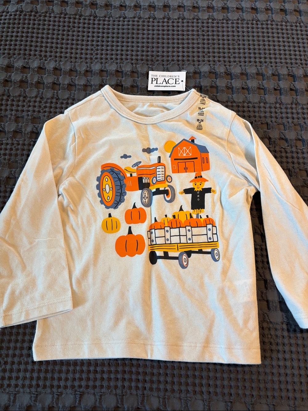 The Children's Place Cream Long-Sleeve Tractor & Pumpkin Tee